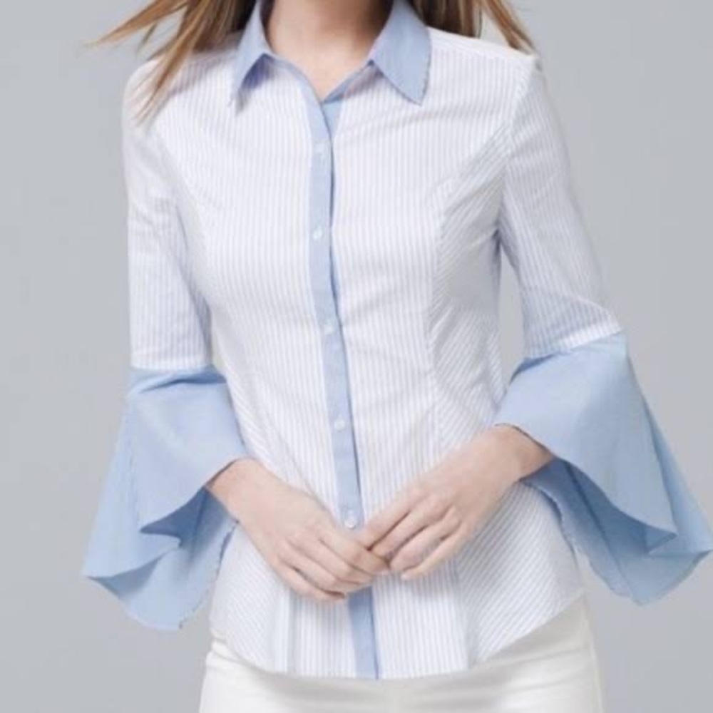 WHBM Pinstripe Button Up with Flare Sleeves
